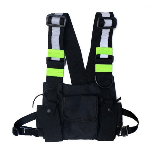 

men women hip hop street reflective strip fashion vest type hiking outdoor sports oxford cloth chest rig bag travel portable1