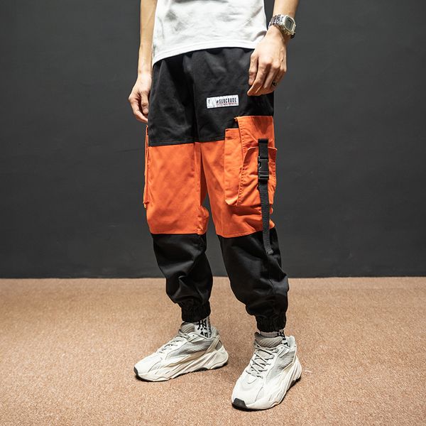 

2021 new fashion streetwear fit big pocket casual spliced designer trousers hip hop joggers pants men axtz, Blue
