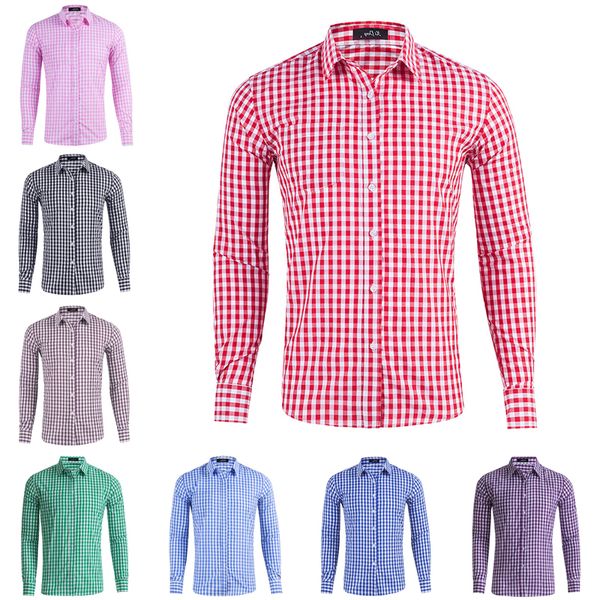 

men's dress shirts long sleeve plaid button down comfortable cotton chemise homme casual checkered blouse new streetware us size, White;black