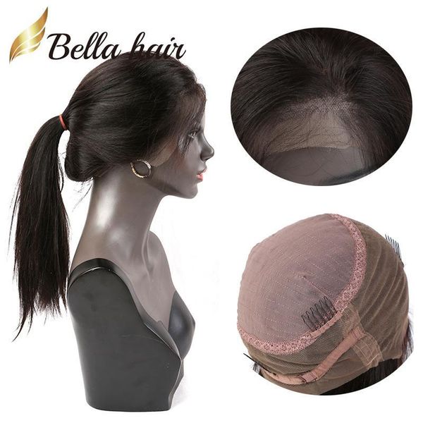 

360 lace around wigs peruvian hair natural color silky straight virgin human hair 130%150%180% density bella hair factory drop shipping, Black