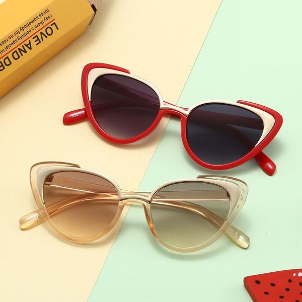 

2021 new cat eye children sunglasses fashion vintage kids boys and girls sun glasses classic metal cateye eyewear uv400, White;black