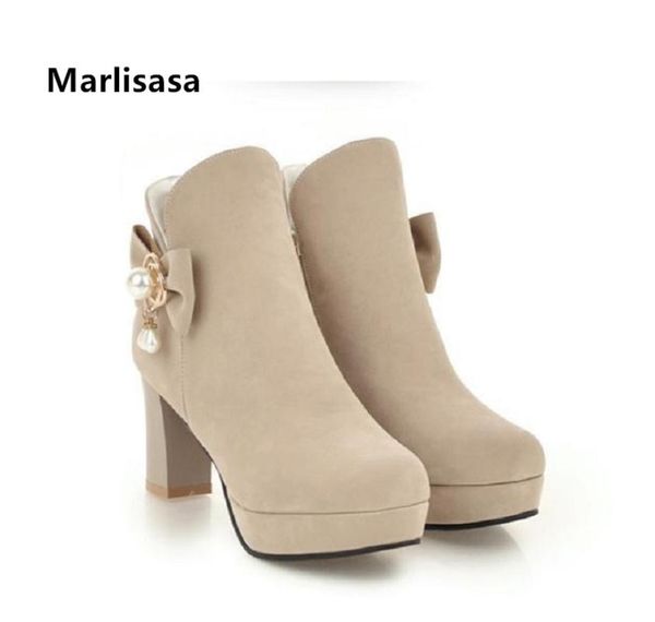 

marlisasa women cute round toe side zip high heel boots lady casual black autumn boots botas bottes femmes f6070