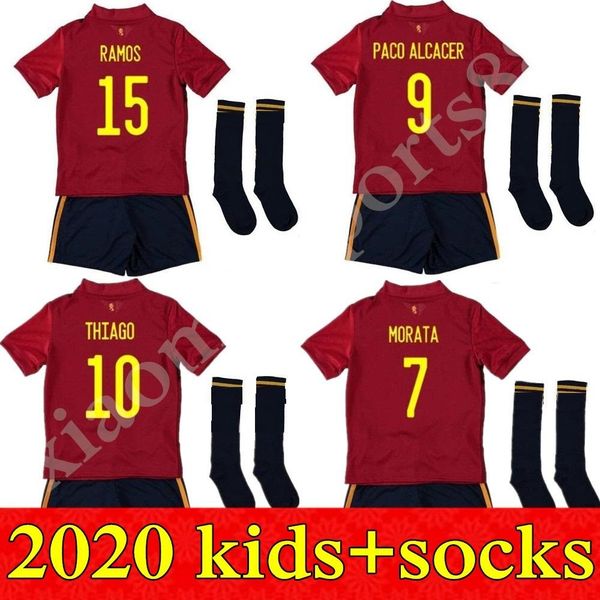 

2020 europen cup spain kids kit soccer jersey youth ramos isco pique sergio m. asensio morata spain home away shirt football uniforms, Black