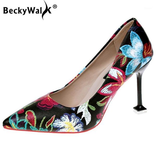 

new pointed high-heeled shoes with chinese retro elements flower pattern decorative shoes fashion wsh31921, Black