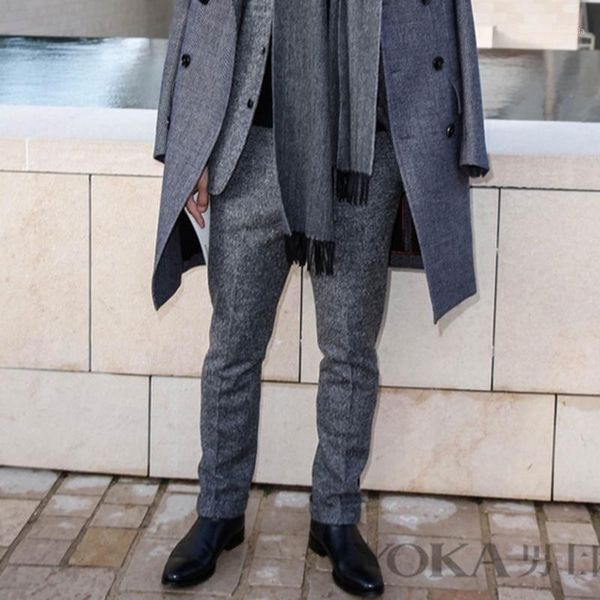

men's cashmere woolen casual pants 2020 autumn and winter europe and america slim thick gray small straight woolen pants1, Black