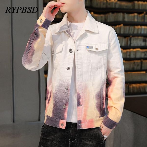 

men's jackets pink white denim jacket men korean 2021 casual handsome patchwork fashion streetwear hip hop jeans m-3xl, Black;brown