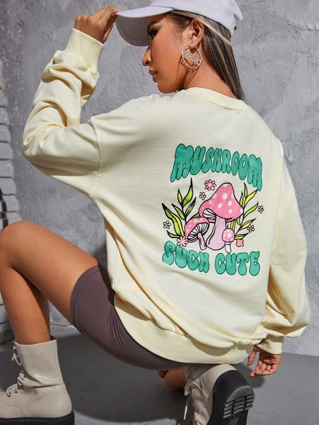 

mushroom and letter graphic drop shoulder pullover m5rj#, White;black