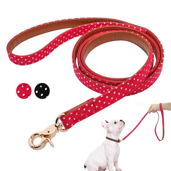 

leather pet dog leash cat dog walking lead rope with dot pet cats collar leashes strap for small medium dogs r sqcvfn