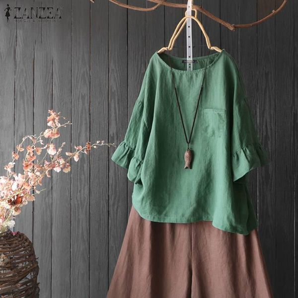 

women's summer shirts zanzea 2020 elegant half sleeve blouse casual solid work blusas female o neck tunic plus size chemise 5xl, White