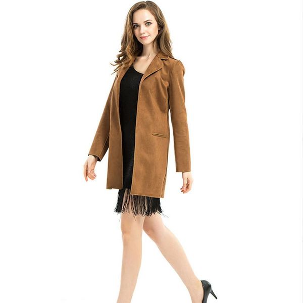 

long trench coat elegant bodycon women suit winter fall tassel long coat suede fabric yellow suit, Black
