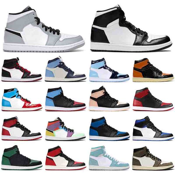 

with socks basketball shoe mocha obsidian pine green running shoes men women 1s bred crimson tint sports sneakers trainers, White;red