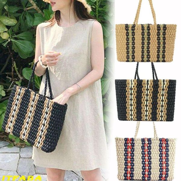 

2020 fashion women boho rattan straw woven panelled handbag tote shoulder bag summer beach style straw wicker bag