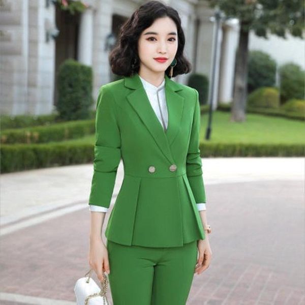 

women's two piece pants autumn and winter professional suits temperament workwear slim fit interview formal two-piece suit, White