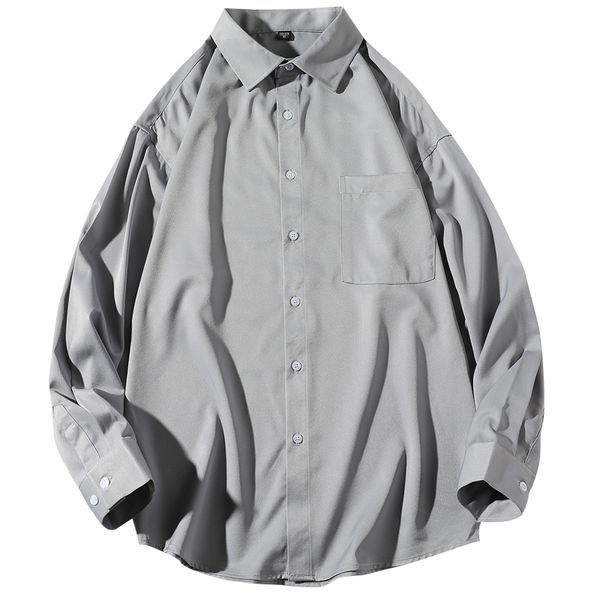 

2021 brand spring autumn long sleeves new flannel collar korea style shirt for men's solid harajuku clothing 2hq6, White;black