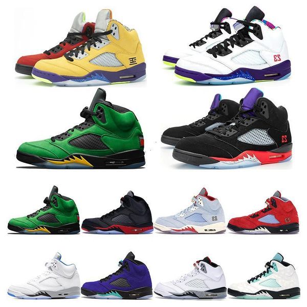 

shoes basketball mens 5s trainers jumpman 5 what the cement 3 fire red hyper royal oregon men sports sneaker fashion outdoor, Black