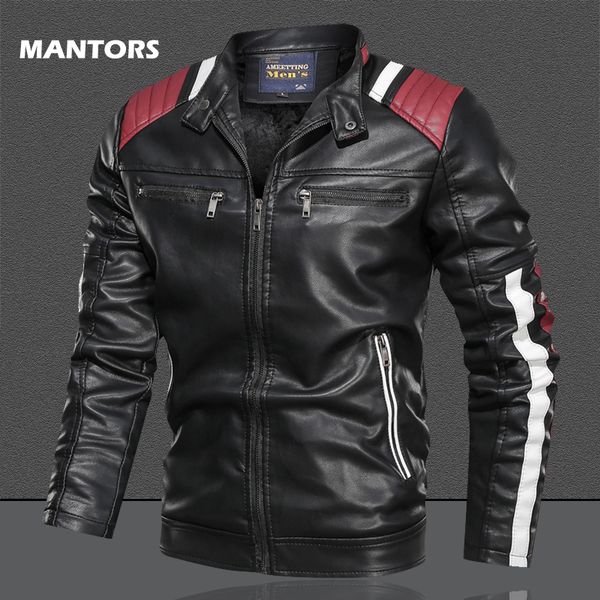 

autumn winter leather jacket men 2019 pu jacket coats street slim fit bomber jacket casual men's fleece warm coat drop shipping t200318, Black;brown