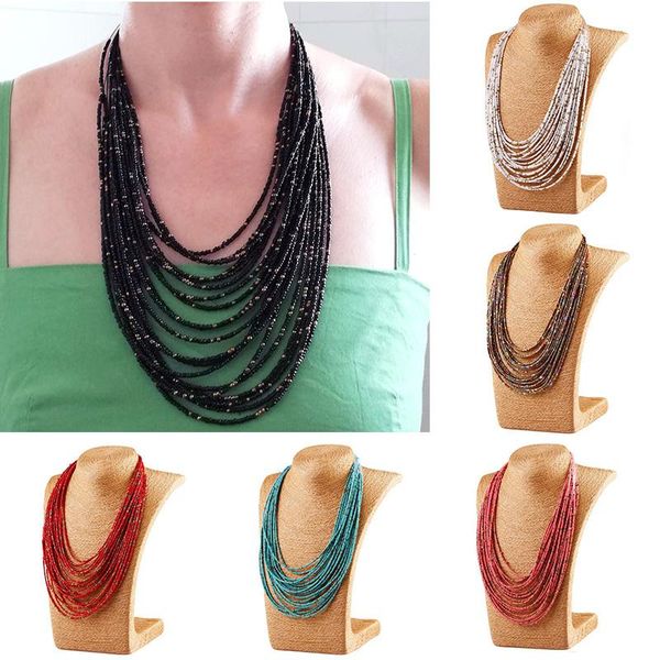 

bohemia necklace fashion for women brand exaggerated luxury multilayer beads statement choker chunky necklace wholesale, Silver