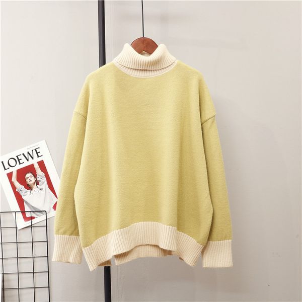 

2021 new knitted autumn color patch turtleneck women warm and pullovers winter sweater tricot pull femme uh58, White