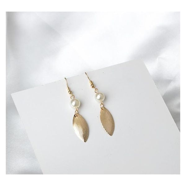 

hand made jewelry minimalist wind retro thin gold leaves pearl earrings temperament female earrings whole sqcwmc homes2007, Silver