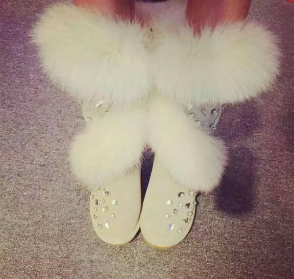 

real fur boots женские из натуральной кожи коровьей зимние сапоги ручной работы rhinestone зимние ботинки женщин снега, Black
