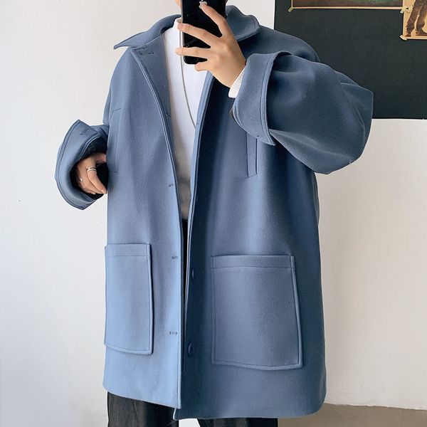 

2021 new men's casual medium length autumn winter new woman student woolen coat koran streetwear coats lz8g, Black