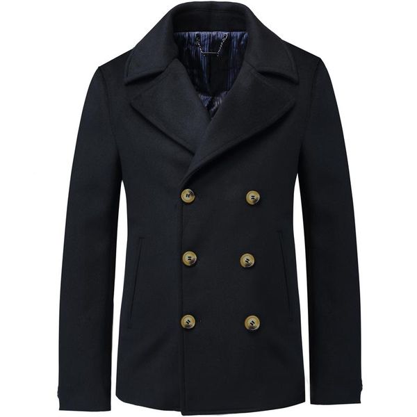 

men's wool & blends coat business double-breasted suit 2021 autumn and winter warm slim lapel short woolen jacket, Black