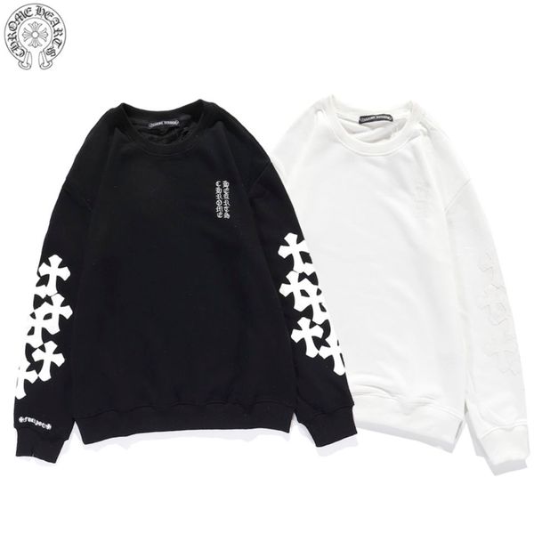 

men's and women's autumn and winter new hooded pullover leather heavy embroidery craft casual street sweater jumper, Black