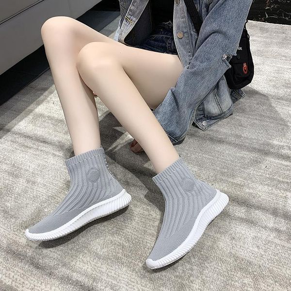 

elastic force socking boots woman autumn ankle boots for women cotton fabric knitted female sock shoes 2020 fashion, Black