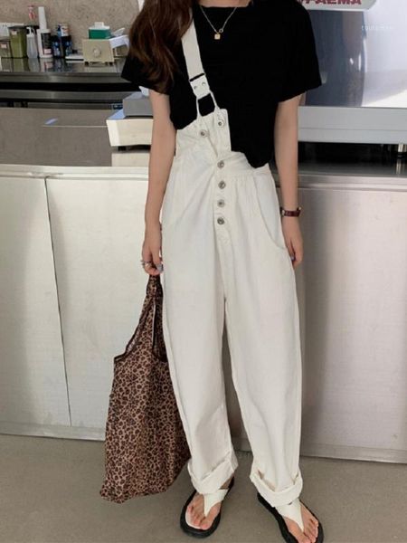 

chicatwill designer harajuku women high waist straight denim jeans overalls white wide leg straps jeans casual long trousers1, Blue