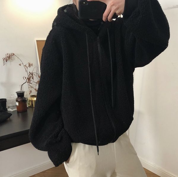 

2021 new female autumn and hairy winter zip up hoodie vintage woman's clothes, White;black