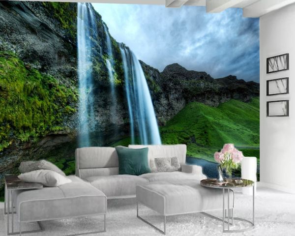 

custom 3d landscape wallpaper beautiful landscape and waterfall human wonderland interior decorative silk 3d mural wallpaper