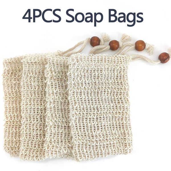 

4 шт. натуральный сизаль мыло сумка конопляный блистер сетки мыло сетка сетевой мешок размыкает мешок вспенивающиеся пузырьки легкий пена-де