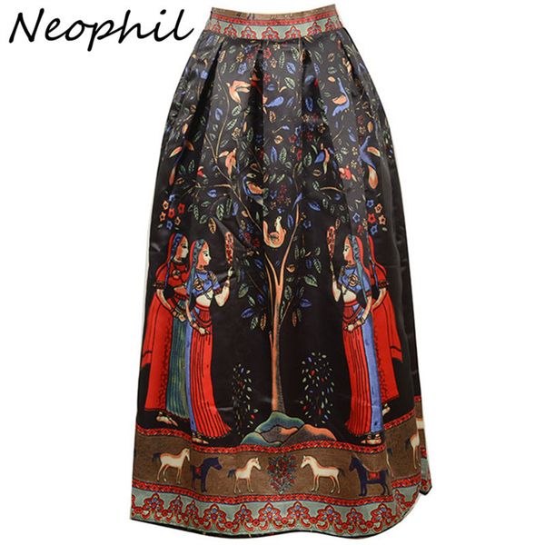 

neophil 2020 boho long ethnic indian floral printed maxi women skirts black white pleated satin floor length jupe longue ms08002 y200910