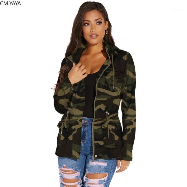 

women's jackets autumn winter women camouflage print coat hooded zipper full sleeve slim street casual lady coats gl93681, Black;brown