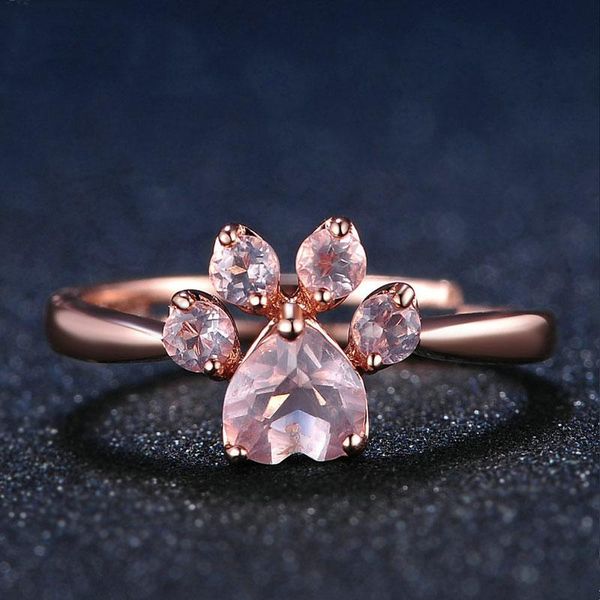 

wedding rings trendy pink crystal cat for women 2021 rose gold color engagement adjustable ring baby girls party jewelry gifts, Slivery;golden