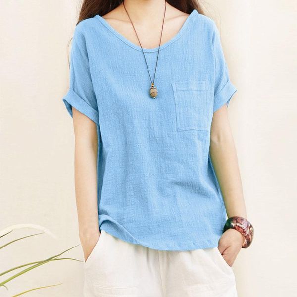 

2020 summer european and american cotton and linen new large size dress literary fan loose simple short-sleeved t-shirt1, White