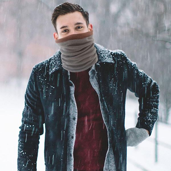 

scarves contrast color neck warmer fleece knitted fashion scarf snood face mask beanie hats, Blue;gray