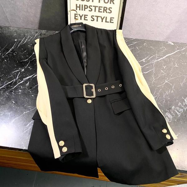 

2020 new celebrity spring strands net splicing designs a waist with long sleeve belt jacket 7tt4, Black;brown