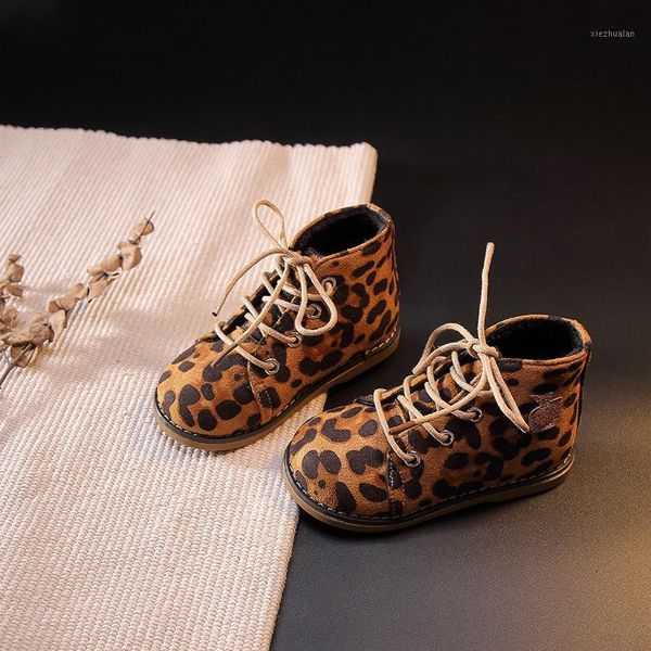 

lace up boys girls winter shoes kids boots leopard print children plush botas warm cotton casual comfortable1, Black;grey