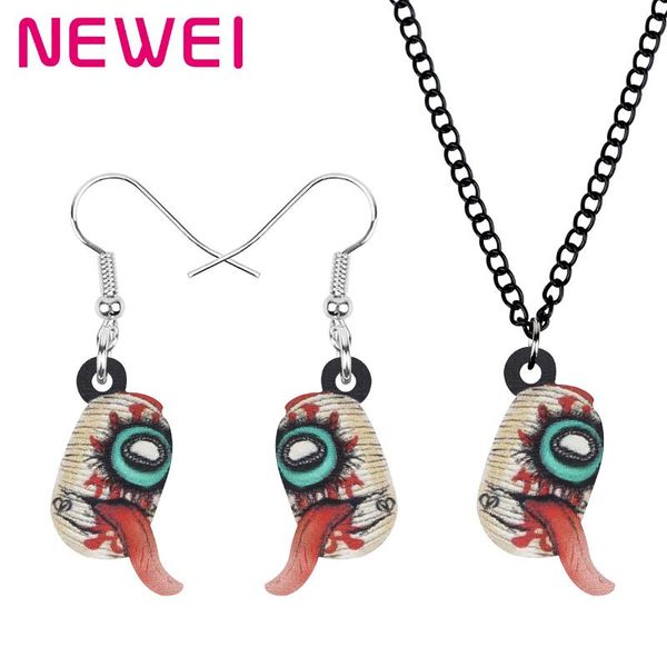 

newei acrylic halloween tongue lantern jewelry sets long evil earrings necklace for women girls friends party gift accessories, Silver