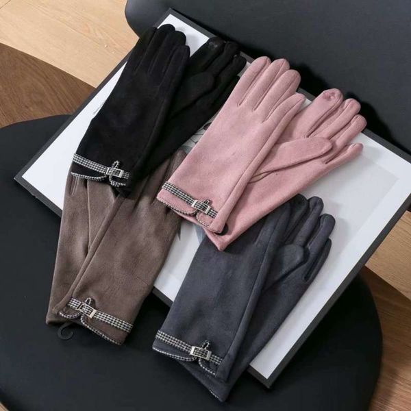 

46sx-753 korean new 2020 women' dress touch screen play mobile phone suede women' gloves, Blue;gray