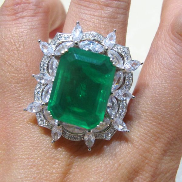 100% 925 Стерлинговые серебряные кольца Большие 5А Циркон создано драгоценное камень Изумрудное кольцо для женщин Юбилейная коктейль Party
