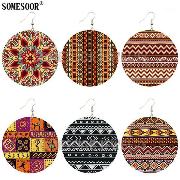 

somesoor jewelry african motifs background folk geometric ornament wooden both sides print earrings for women gifts1, Silver