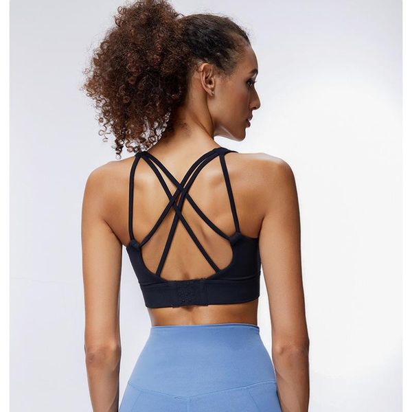 

adjustable back buckle women sports bra u collar curve running yoga bra high strength sexcer shockproof gym fitness, White;black