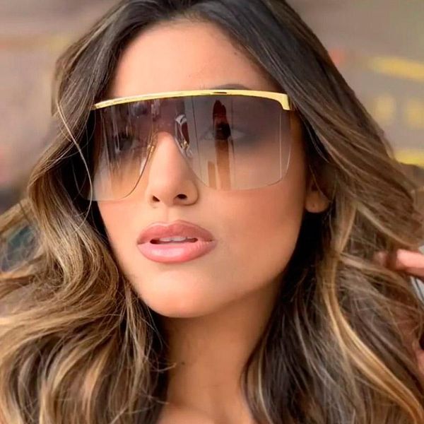 

sunglasses fashion oversize square women metal half frame gradient sun glasses brand design female mirror shades uv400, White;black