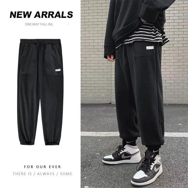 

men's pants loose guard polar fleece casual solid color wild nine-point harem sports trousers male spring and autumn m-xxl, Black