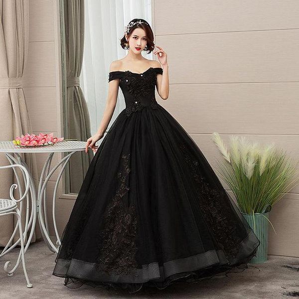 2021 New Sexy Black Flowers Appliques Bateu Ball Vestido Quinceanera Vestidos Lace Up Doce 16 Vestido Debutante Prom Festa Vestido Feito 047