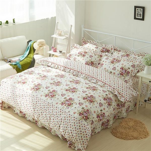 

pink rose floral duvet cover with zipper 100%cotton soft bedding set for girls 4pcs twin  king size bed sheet quilt cover