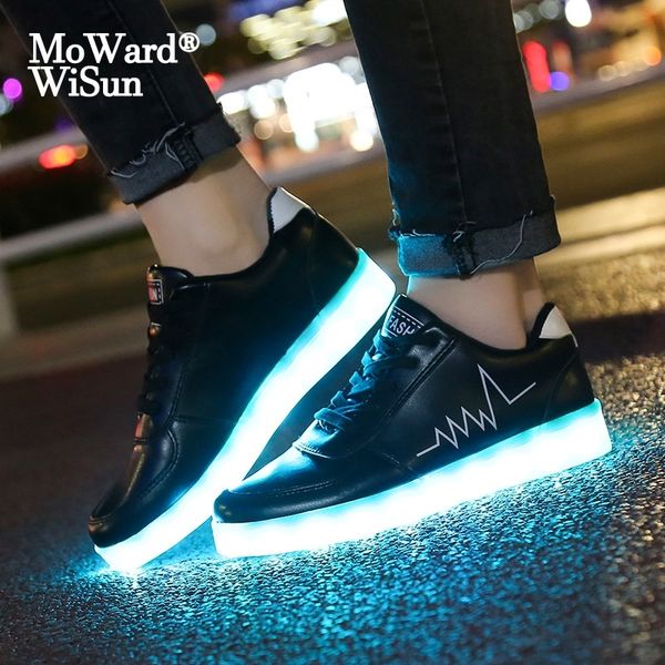 

size 27-42 glowing sneakers for children boys girls luminous shoes with light up sole kids lighted led slippers with usb charged y201028, Black