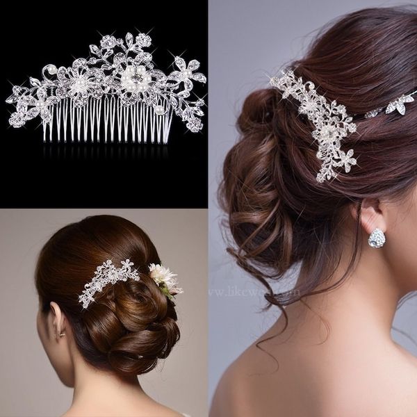 Аксессуары для волос Красивые волосы Гребень Pin Clip Bridal Prom Серебряная Свадьба Цветок Жемчужина Кристалл Бесплатная Доставка